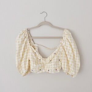 Zara Yellow Plaid Puff Sleeve Top Size S